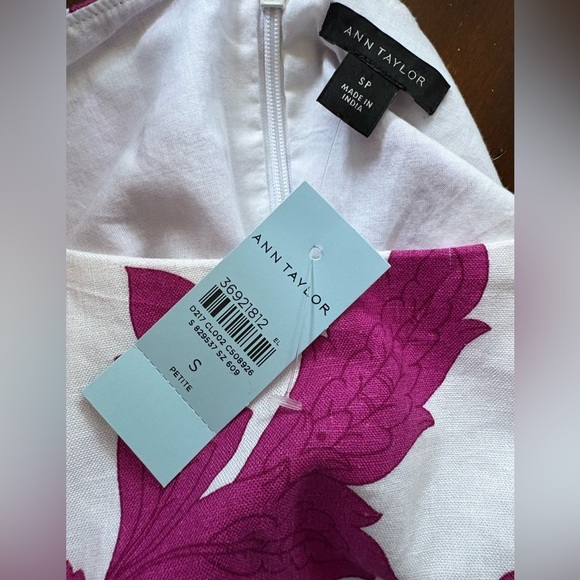 Ann Taylor Floral Linen Blend 3/4 Sleeve Shift Dress sz SP NWT pink/ white - Picture 9 of 9